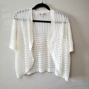 Dress Barn ◇ Ivory Cropped Crochet Short Sleeve Open Front Cardigan ◇ Size 2X